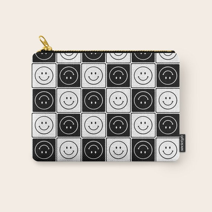 Checked Smiley Faces Pattern (Black & White) Carry All Pouch Gallery Image 1