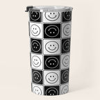 Checked Smiley Faces Pattern (Black & White) Travel Mug Gallery Image 3