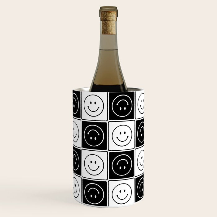 Checked Smiley Faces Pattern (Black & White) Wine Chiller Gallery Image 1