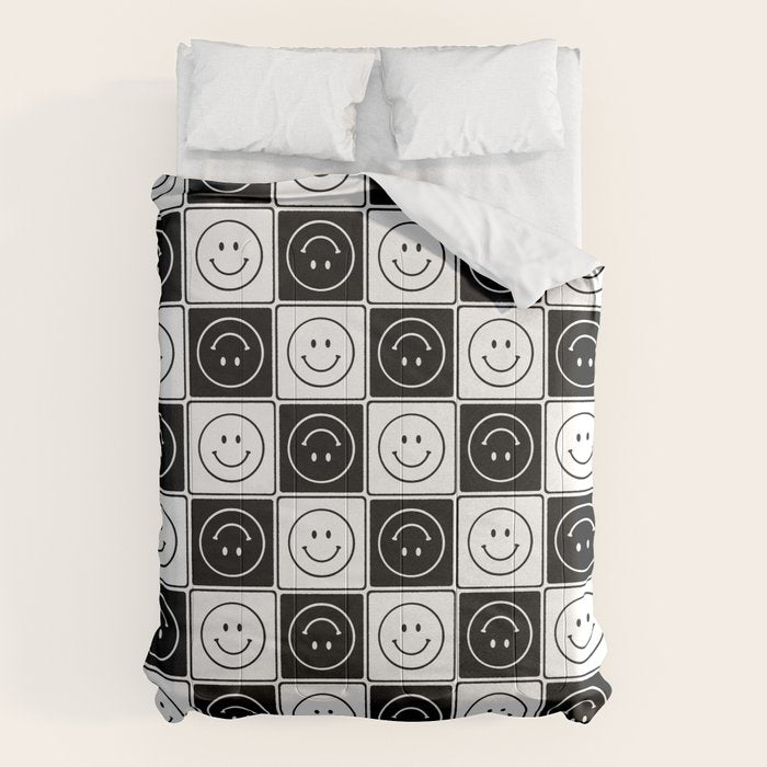 Checked Smiley Faces Pattern (Black & White) Comforter Gallery Image 1