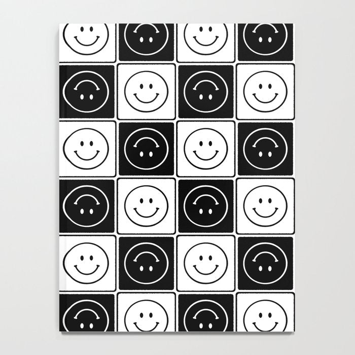 Checked Smiley Faces Pattern (Black & White) Notebook Gallery Image 4