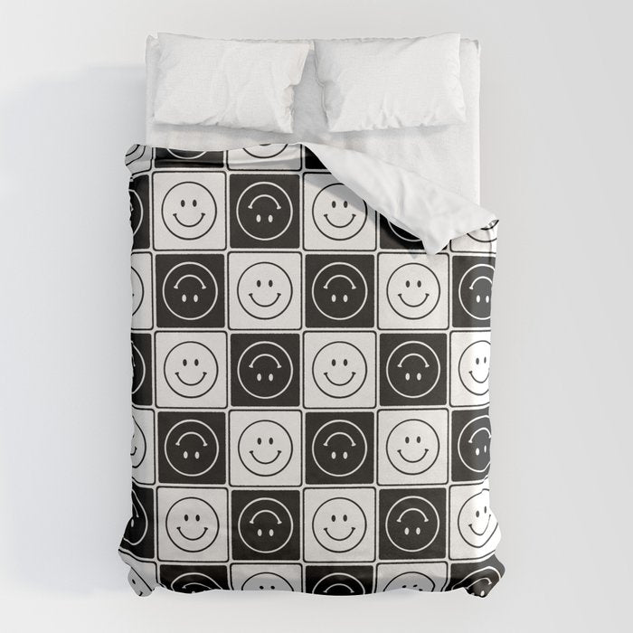 Checked Smiley Faces Pattern (Black & White) Duvet Cover Gallery Image 6