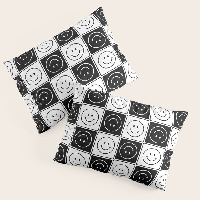 Checked Smiley Faces Pattern (Black & White) Pillow Sham Gallery Image 3
