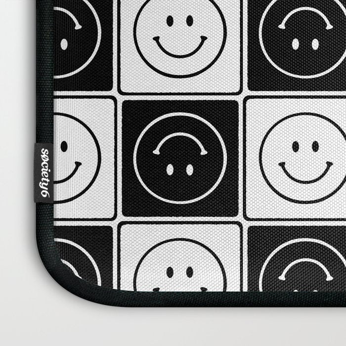 Checked Smiley Faces Pattern (Black & White) Laptop Sleeve Gallery Image 3