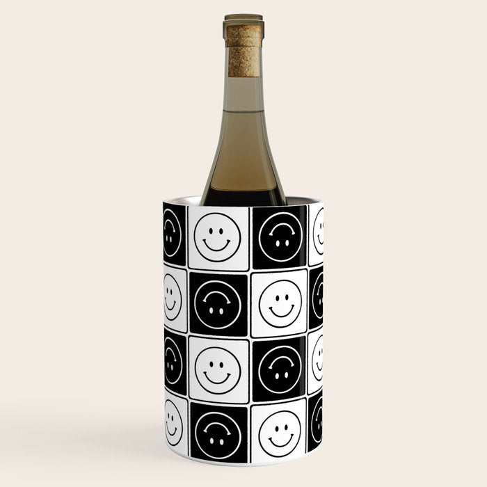 Checked Smiley Faces Pattern (Black & White) Wine Chiller Gallery Image 3