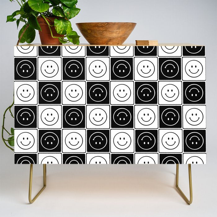 Checked Smiley Faces Pattern (Black & White) Credenza Gallery Image 1