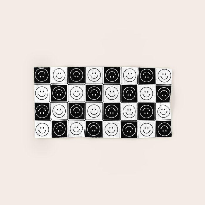 Checked Smiley Faces Pattern (Black & White) Bath Towel Gallery Image 1