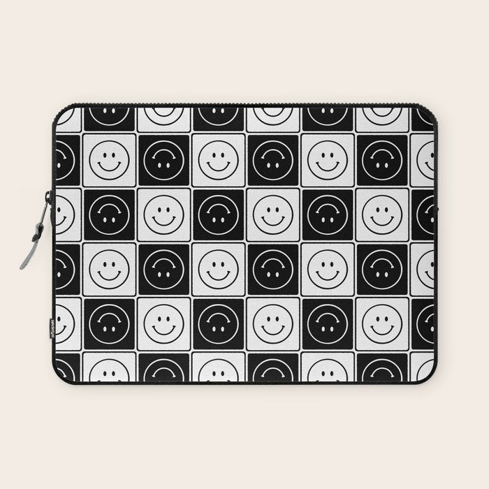 Checked Smiley Faces Pattern (Black & White) Laptop Sleeve Gallery Image 1