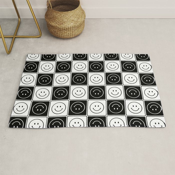 Checked Smiley Faces Pattern (Black & White) Rug Gallery Image 1