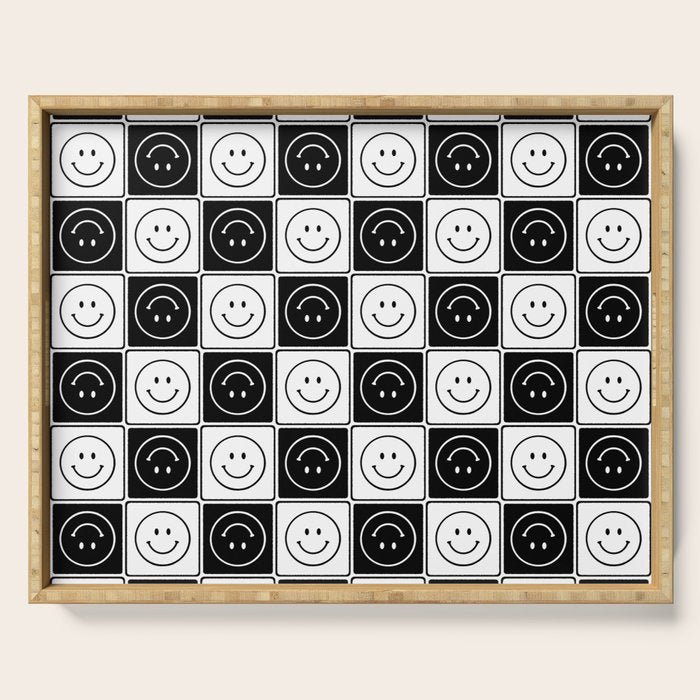 Checked Smiley Faces Pattern (Black & White) Serving Tray Gallery Image 1