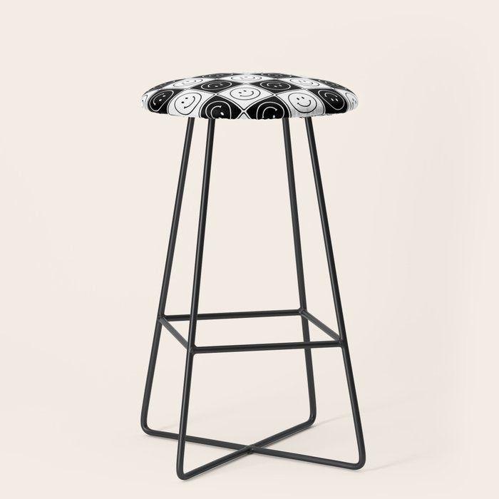 Checked Smiley Faces Pattern (Black & White) Stool Gallery Image 1