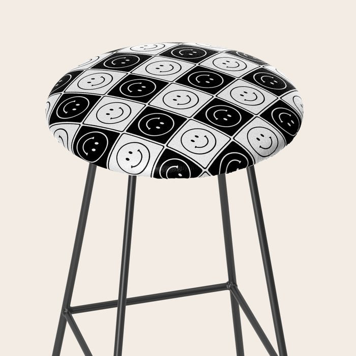 Checked Smiley Faces Pattern (Black & White) Stool Gallery Image 2