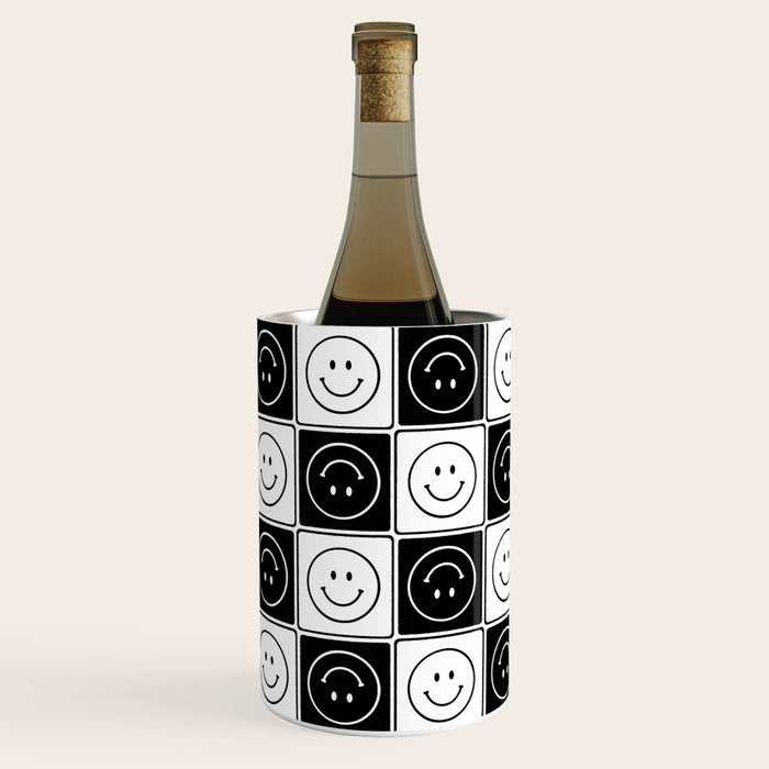 Checked Smiley Faces Pattern (Black & White) Wine Chiller Gallery Image 2