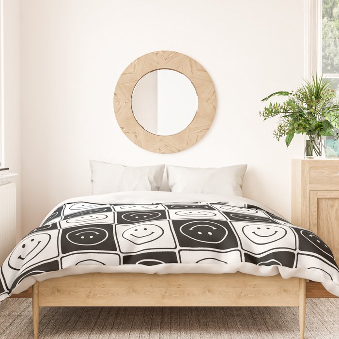 Checked Smiley Faces Pattern (Black & White) Duvet Cover Gallery Image 3