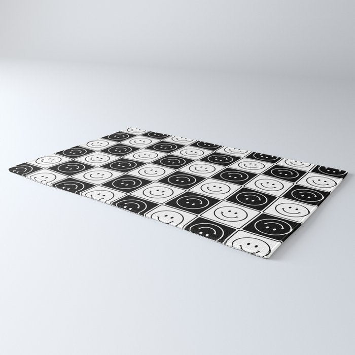 Checked Smiley Faces Pattern (Black & White) Rug Gallery Image 3