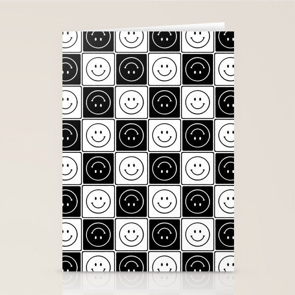 Checked Smiley Faces Pattern (Black & White) Stationery Card Gallery Image 2