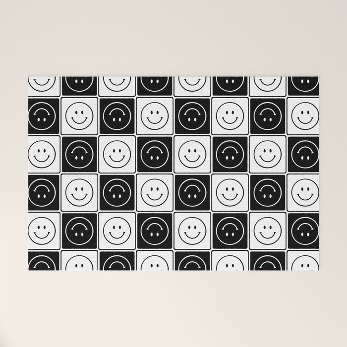 Checked Smiley Faces Pattern (Black & White) Welcome Mat Gallery Image 1