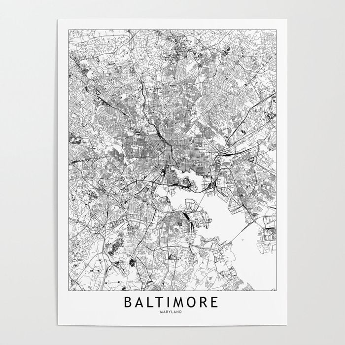 Baltimore White Map Poster Gallery Image 4