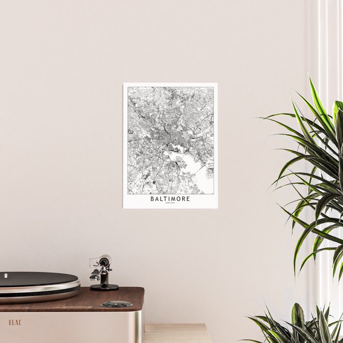 Baltimore White Map Poster Gallery Image 2