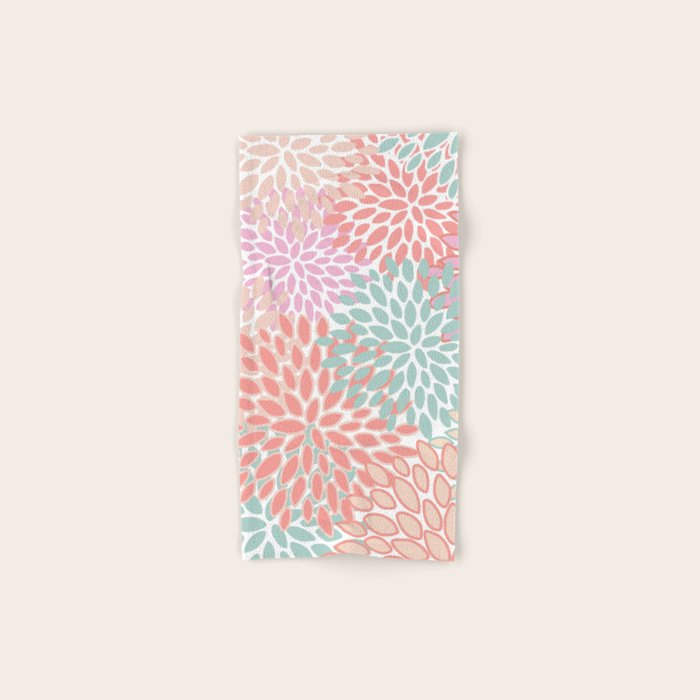 Festive, Floral Prints, Pink, Teal and Coral Towels Gallery Image 1
