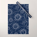 Blue Magic Celestial Sun Moon Stars Wrapping Paper Gallery Image 1