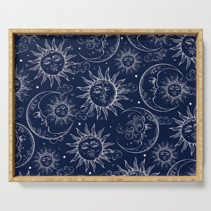 Blue Magic Celestial Sun Moon Stars Serving Tray Gallery Image 1