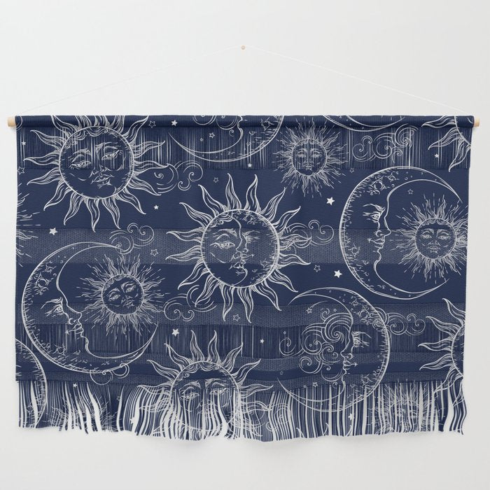 Blue Magic Celestial Sun Moon Stars Wall Hanging Gallery Image 1