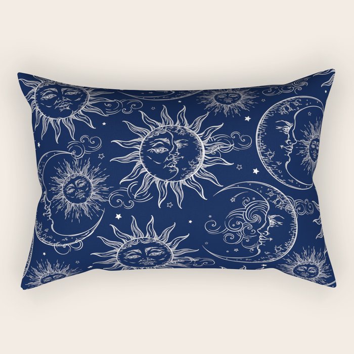Blue Magic Celestial Sun Moon Stars Rectangular Pillow Gallery Image 1