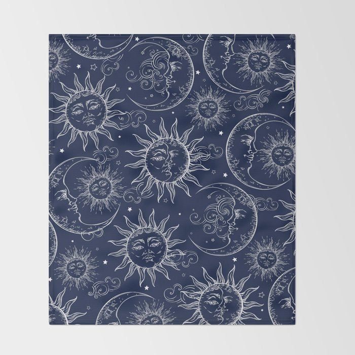 Blue Magic Celestial Sun Moon Stars Throw Blanket Gallery Image 2