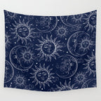 Blue Magic Celestial Sun Moon Stars Wall Tapestry Gallery Image 4