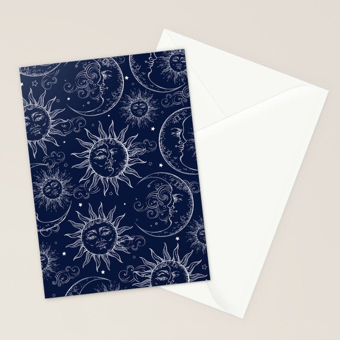 Blue Magic Celestial Sun Moon Stars Stationery Card Gallery Image 2