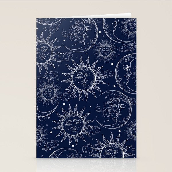 Blue Magic Celestial Sun Moon Stars Stationery Card Gallery Image 1