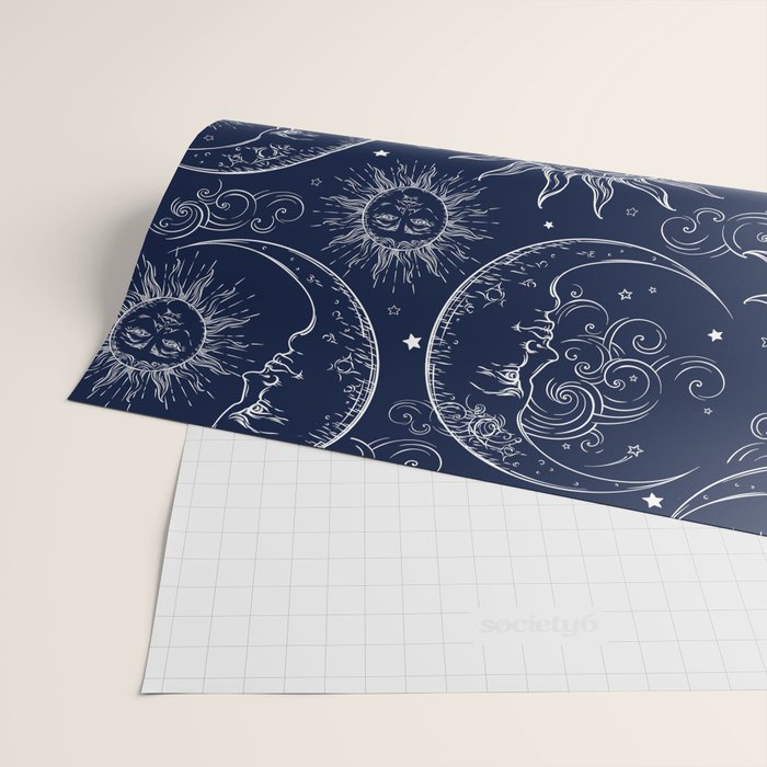 Blue Magic Celestial Sun Moon Stars Wrapping Paper Gallery Image 2
