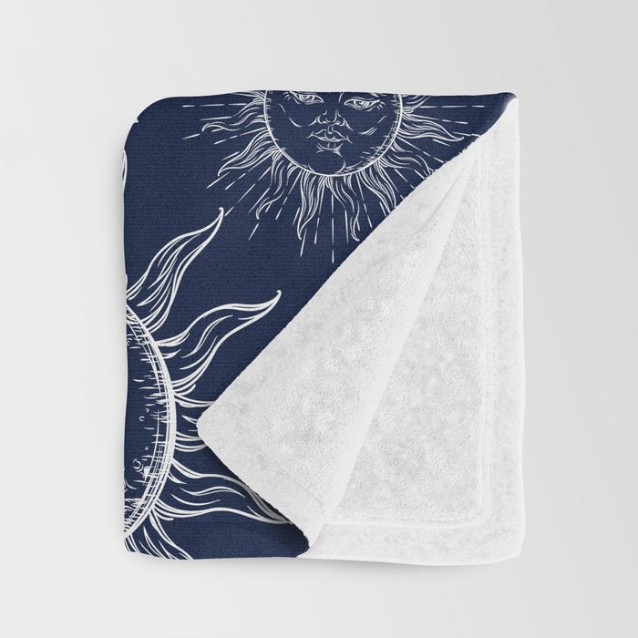 Blue Magic Celestial Sun Moon Stars Throw Blanket Gallery Image 3
