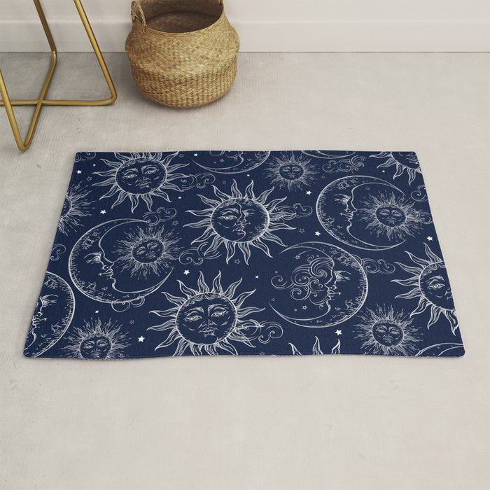 Blue Magic Celestial Sun Moon Stars Rug Gallery Image 1