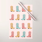 Cowgirl Boots and Daisies, Blush Pink, Mint, Cute Pastel Cowboy Pattern Wrapping Paper Gallery Image 1