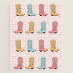 Cowgirl Boots and Daisies, Blush Pink, Mint, Cute Pastel Cowboy Pattern Jigsaw Puzzle Gallery Image 1