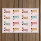 Cowgirl Boots and Daisies, Blush Pink, Mint, Cute Pastel Cowboy Pattern Outdoor Rug Gallery Image 1