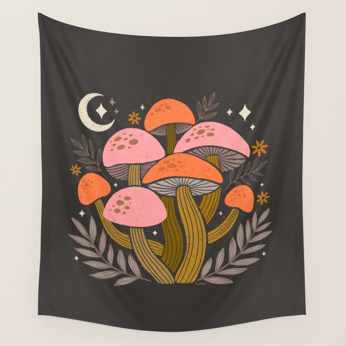 Mushrooms and Moons - Dark Wall Tapestry Gallery Image 4