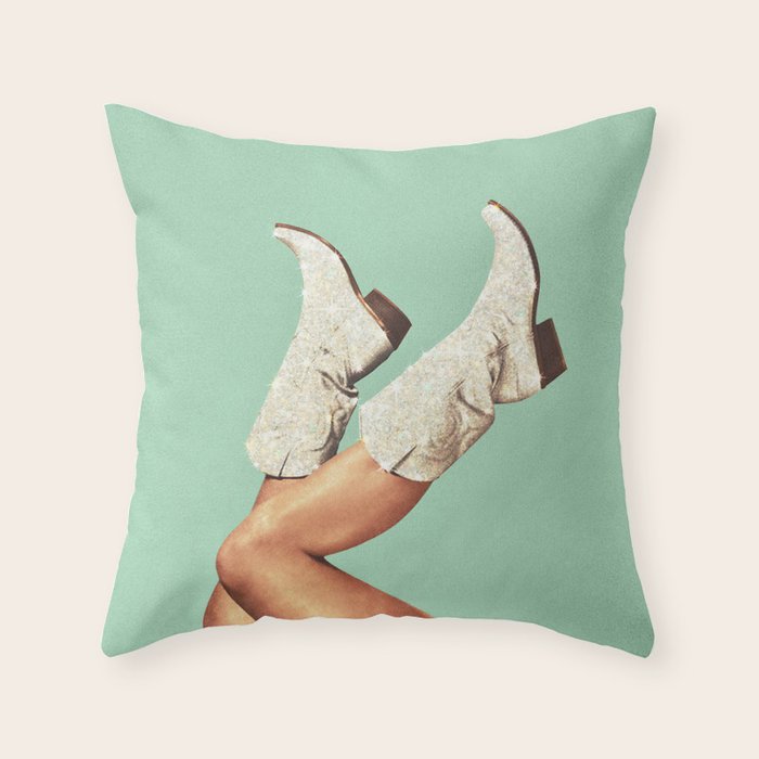 These Boots - Glitter Teal Green Throw Pillow Gallery Image 1