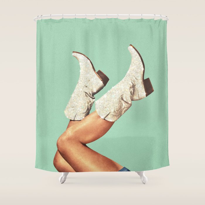 These Boots - Glitter Teal Green Shower Curtain Gallery Image 1