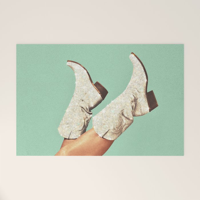These Boots - Glitter Teal Green Welcome Mat Gallery Image 1