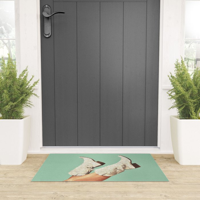 These Boots - Glitter Teal Green Welcome Mat Gallery Image 3