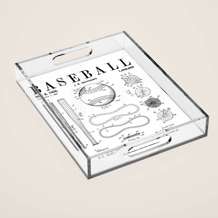 Baseball Bat And Ball Old Vintage Patent Drawing Print Acrylic Tray Gallery Image 1