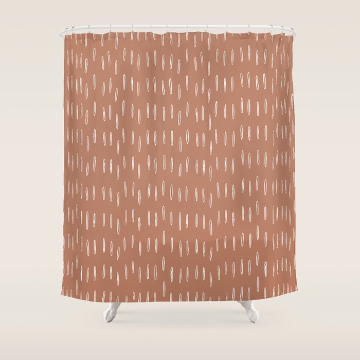 Boho Raindrops Abstract Pattern, Terracotta Shower Curtain Gallery Image 1