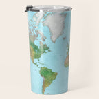 Watercolor physical world map (high detail) Travel Mug Gallery Image 3