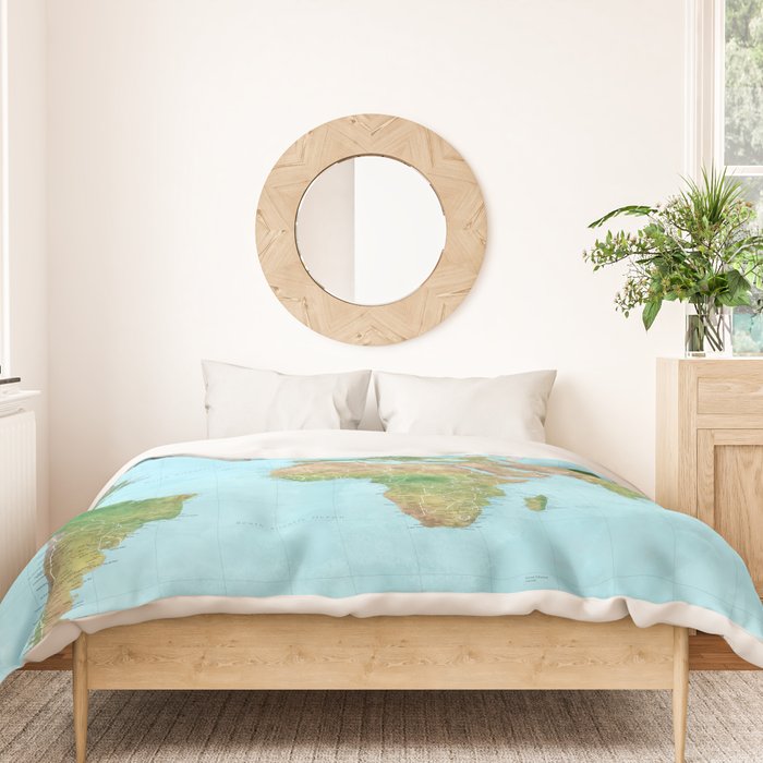 Watercolor physical world map (high detail) Duvet Cover Gallery Image 3
