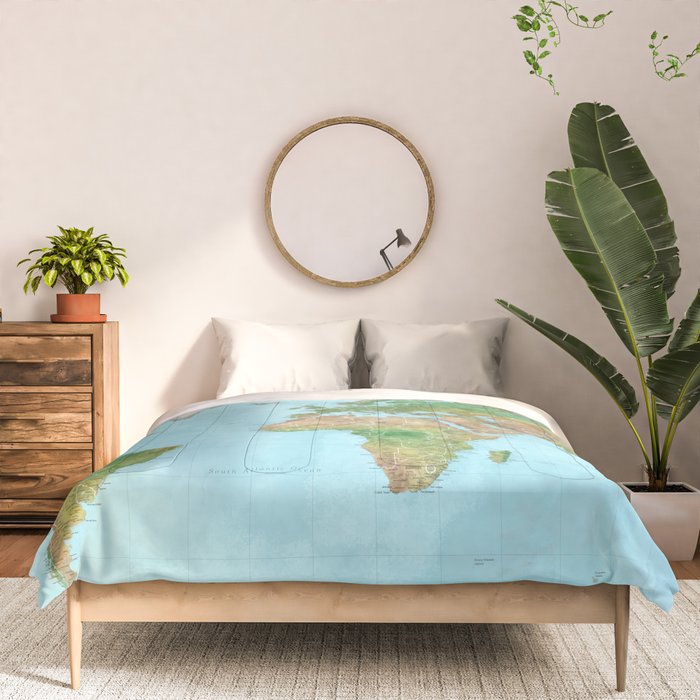 Watercolor physical world map (high detail) Comforter Gallery Image 3