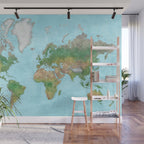 Watercolor physical world map (high detail) Wall Mural Gallery Image 1