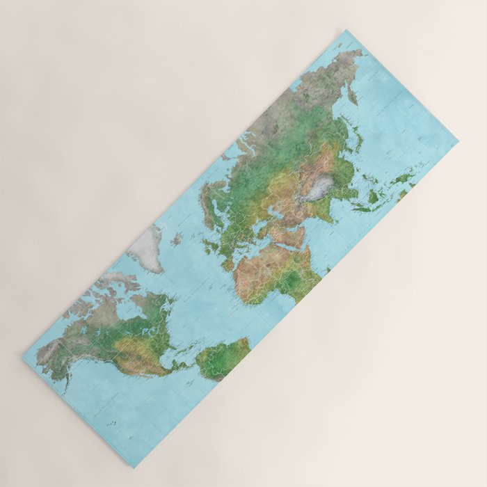 Watercolor physical world map (high detail) Yoga Mat Gallery Image 1